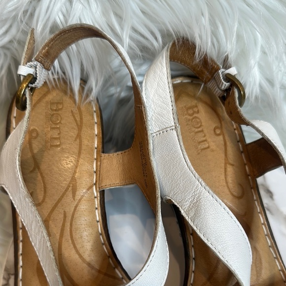 EUC Born White and Brown Wedge Leather Sandals with Padded Footbed, 10M - Picture 2 of 14
